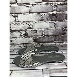 Exquisite Silver Shimmer Leather Cut Out Slides Sandals Women Sz 41EU/10.5M US